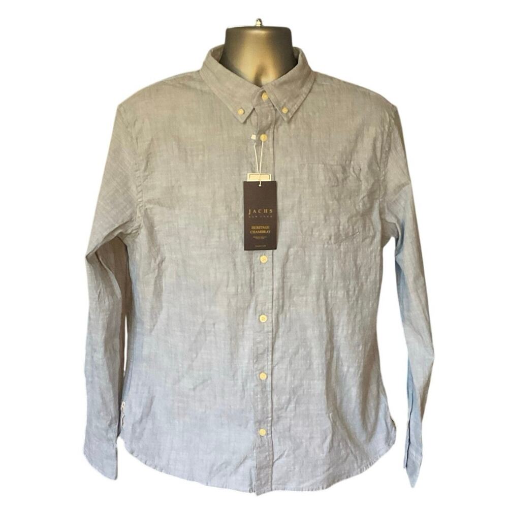 NWT Jachs New York Heritage Chambray Light Blue Cotton Button Down Size L